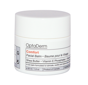 The Comfort Facial Balm from Optaderm's clinical moisturizer line with a white back drop